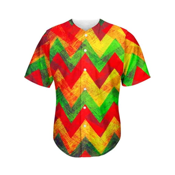 Zig Zag Reggae Pattern Print Active Baseball Jersey for Men and Women, Hippie Button Down Women’s Baseball Team Shirts.