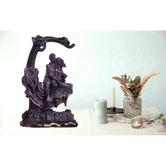Zig Zag Romantic Couple Sitting on Tree Idol Statue for Showpiece,Gift for Couples, Valentine's Day, Home Decor Living Room Office Bookshelf Bedroom (Black, Size- 8 Inches)