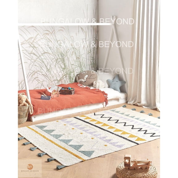 Zig Zag Tufted Rug For Kids Room | Colorful Zig Zag Pattern Small Rug For Playroom | Girls Room Rug | Kids Play Area Rug | Soft Cozy Rug