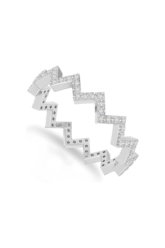 Zig Zag Wavy Diamond Band, Delicate Full Eternity Diamond Wedding Band, 1.5 Ct Simulated Diamond, 14K White Gold Plated, Gift Ring