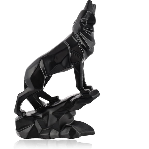 Zig Zag Wolf Statue Decorative Showpiece 3D Design Animal Scupture for Home Decor Collectible Figurines, Best Gift for The Man (Black 10 Inch)