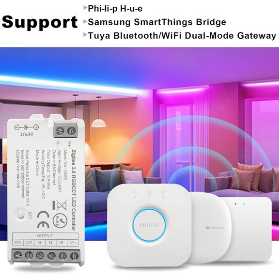 ZigBee 3.0 LED Controller C05Z RGBCCT LED Strip Bulb Dimmer Compatible with Echo Plus Home-kit Zigbee Hub Bridge Required DC5-24V