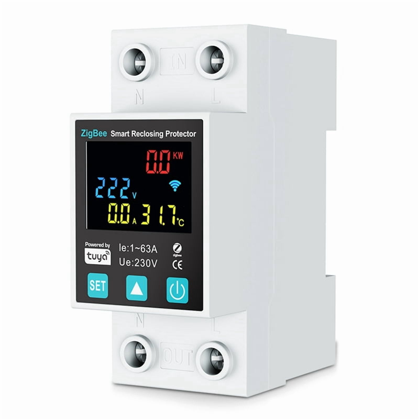 ZigBee TUYA Smart Life 2P/63A Circuit Breaker Earth Leakage over Under Voltage Protection Protector Relay Energy Meter,1 x Circuit breaker,White