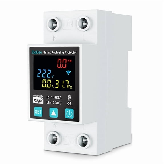 ZigBee TUYA Smart Life 2P/63A Circuit Breaker Earth Leakage over Under Voltage Protection Protector Relay Energy Meter