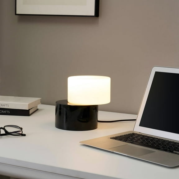 ZigZag 6" Black Marble LED Table Lamp with Crescent Moon Design, Rotatable Shade