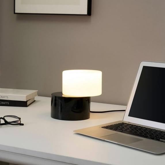 ZigZag 6" Black Marble LED Table Lamp with Crescent Moon Design, Rotatable Shade