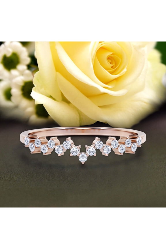ZigZag Design 0.15 Carat Milgrain Diamond Moissanite Engagement Ring Wedding Band in 925 Sterling Silver With 18k Rose Gold Plating, Stackable Ring, Gift For Her, Promise Ring, Anniversary Ring