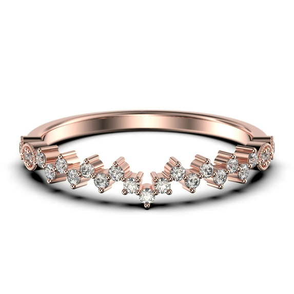 ZigZag Design 0.15 Carat Milgrain Morganite And Diamond Moissanite Engagement Ring Wedding Band in 925 Sterling Silver With 18k White Gold Plating, Stackable Ring, Promise Ring, Anniversary Ring
