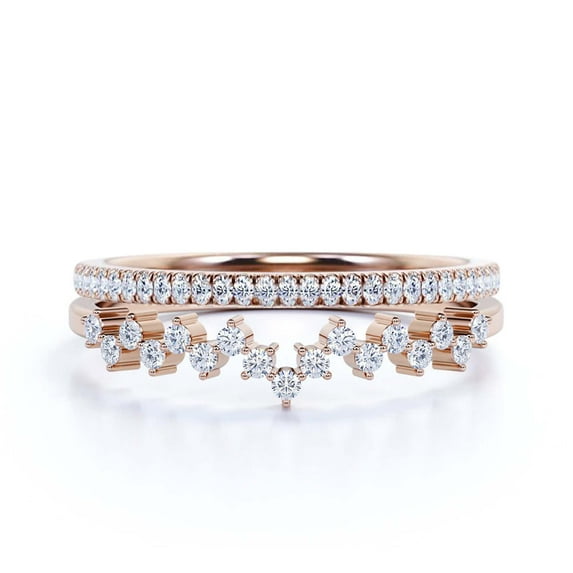 ZigZag Design 0.65 Carat Milgrain Diamond Moissanite Engagement Ring Wedding Band in 10k Solid Rose Gold, Stackable Ring, Gift For Her, Promise Ring, Anniversary Ring, Bridal Set, Matching Band