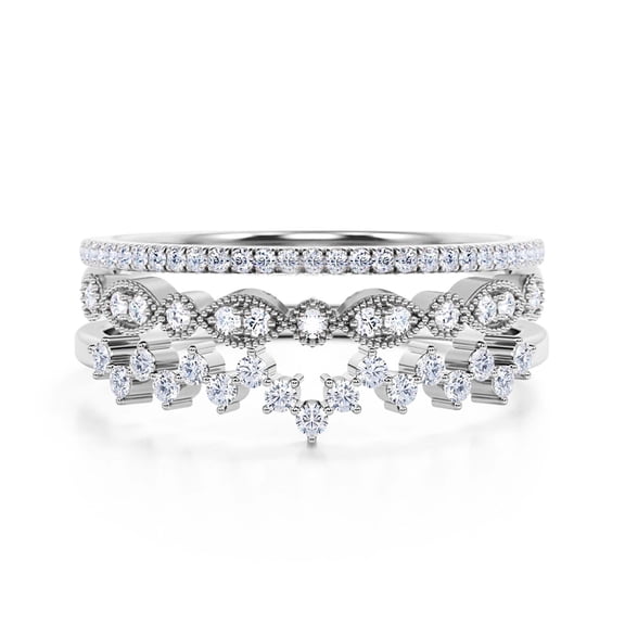 ZigZag Design 1.15 Carat Diamond Moissanite Engagement Ring Wedding Band in 925 Sterling Silver With 18k White Gold Plating, Stackable Ring, Gift For Her, Promise Ring, Trio Set, Matching Band