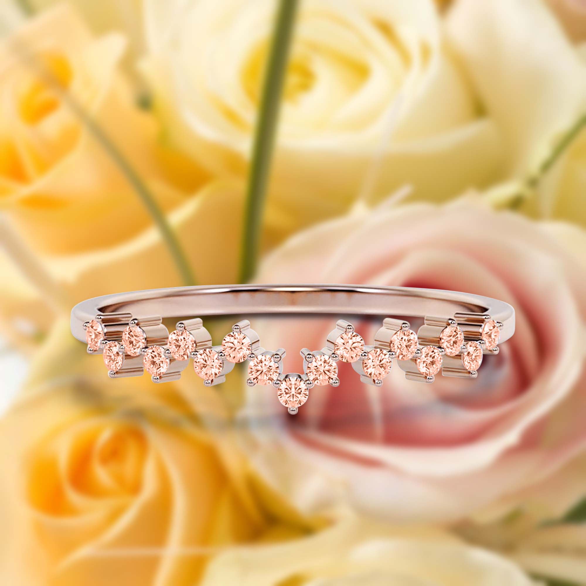 ZigZag Design Minimalist Carat Milgrain Morganite And Diamond