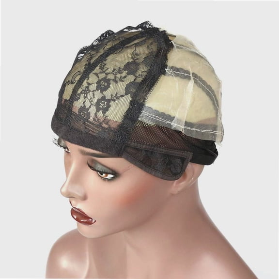 ZigZag Hair Black Dissolved Paper Weaving Wig Cap for Making Wig with Adjustable Strap 2Pcs Lace Cap for Women Girls Medium Size for DIY Wig (Black-Dissolved Paper Weaving Cap)