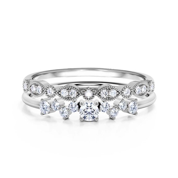 ZigZag Style 1.10 Carat Round Cut Diamond Moissanite Unique Style Engagement Ring, Dainty Ring, Slim Ring, Wedding Ring in 925 Sterling Silver With 18k White Gold Plating, Bridal Set, Matching Band