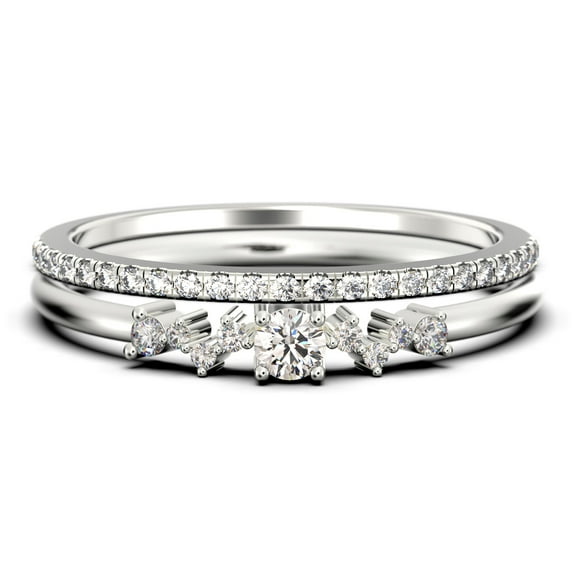 ZigZag Style 1.10 Carat Round Cut Diamond Moissanite Unique Style Engagement Ring, Slim Ring, Wedding Ring in 925 Sterling Silver With 18k White Gold Plating, Bridal Set, Matching Band
