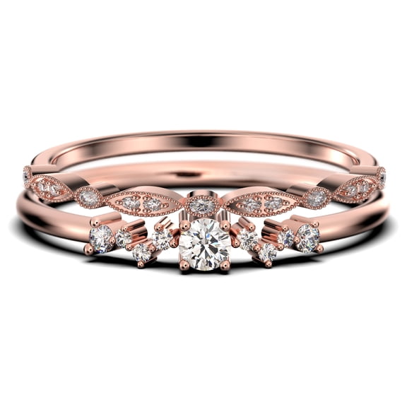Bridal 1.10 Carat Round Cut Moissanite & Diamond Bridal Set in 925 Sterling Silver with 18k Rose Gold Plating