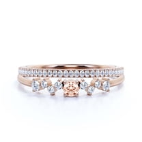 ZigZag Style 1.10 Carat Round Cut Morganite And Diamond Moissanite Unique Style Engagement Ring, Slim Ring, Wedding Ring in 925 Sterling Silver With 18k Rose Gold Plating, Bridal Set, Matching Band