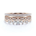 thumbnail image 1 of ZigZag Style 1.60 Carat Round Cut Diamond Moissanite Unique Style Engagement Ring, Dainty Ring, Slim Ring, Wedding Ring in 10k Solid Rose Gold, Gift For Her, Promise Ring, Trio Set, Matching Band, 1 of 3