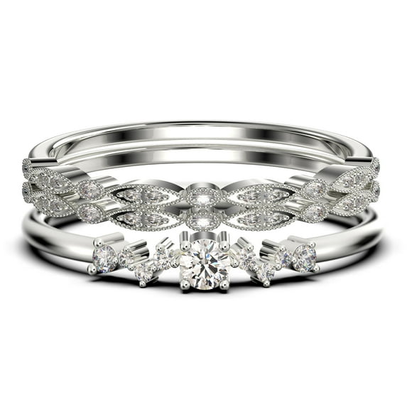 ZigZag Style 1.60 Carat Round Cut Diamond Moissanite Unique Style Engagement Ring, Slim Ring, Wedding Ring in 10k Solid White Gold, Gift For Her, Promise Ring, Trio Set, Matching Band