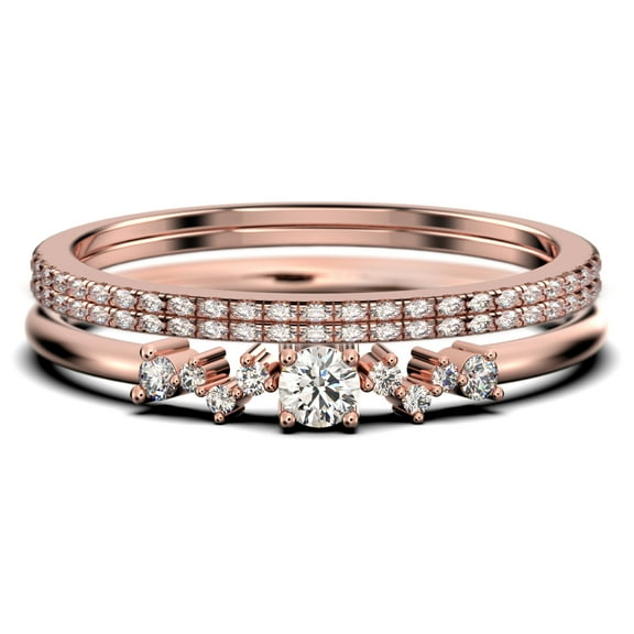 ZigZag Style 1.60 Carat Round Cut Diamond Moissanite Unique Style Engagement Ring, Slim Ring, Wedding Ring in 925 Sterling Silver With 18k Rose Gold Plating, Trio Set, Matching Band