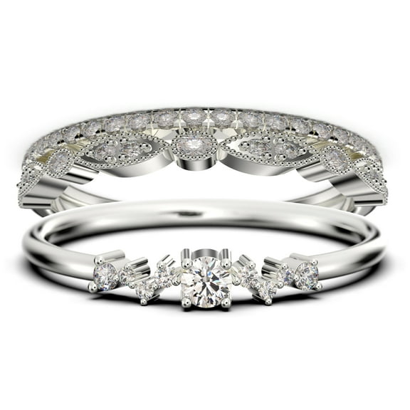 ZigZag Style 1.60 Carat Round Cut Diamond Moissanite Unique Style Engagement Ring, Slim Ring, Wedding Ring in 925 Sterling Silver With 18k White Gold Plating, Trio Set, Matching Band