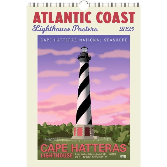 Ziga Media, Atlantic Coast Lighthouses Poster 2025 Wall Calendar