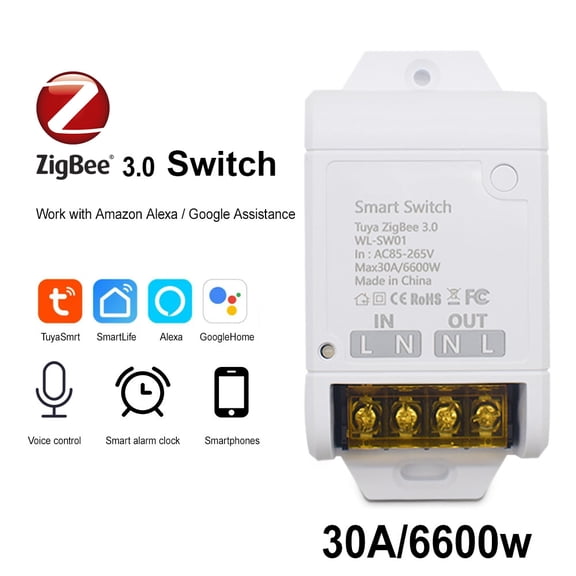 Zigbee 3.0 Tuya Smart Switch Smart Home Automation 20A 30A 6600W Relay Module Timer DIY Alexa Voice Controller Smart Life APP