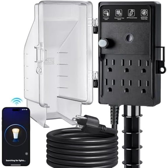 Zigbee Outdoor Power Stake Timer Waterproof, 6 Outlet Power Strip Weatherproof, Smart Plug Light Timer Switch, 6FT Extension Cord, Alexa/Google Assistant Compatible, Hue Bridge Required