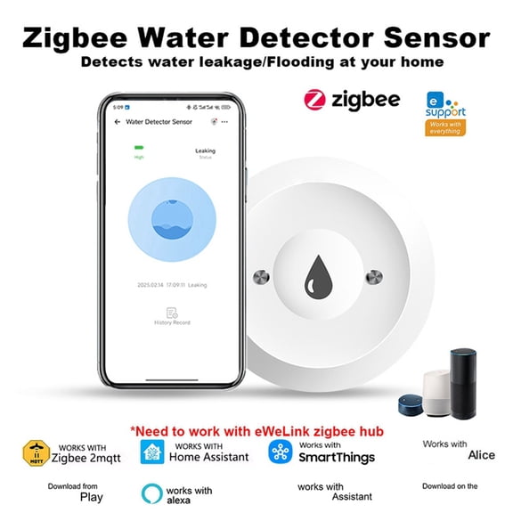 Zigbee Water Leak Detector for Zigbee Water Detector APP Remote Control Water Sensor for Kitchens Basements