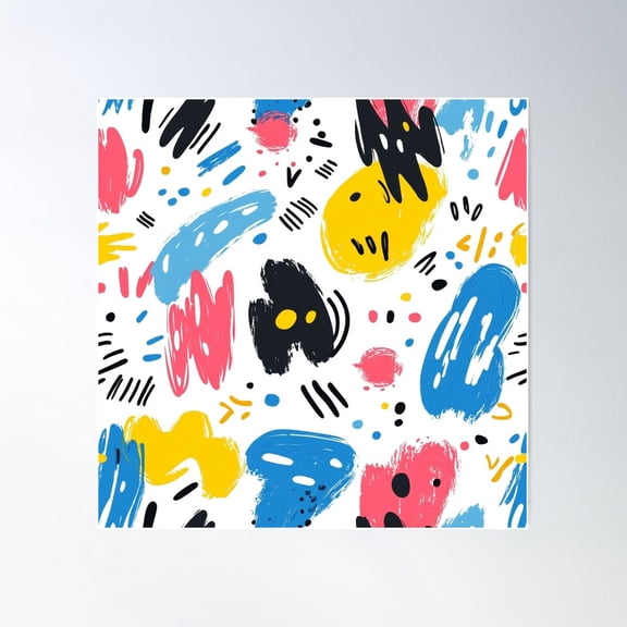 Zigzag Chaos | Bold Abstract Doodle Pattern Poster Wall Art, Modern Wall Decor For Living Room Bedroom, 24x24 UNFRAMED