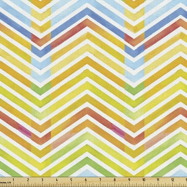 Zigzag Fabric by the Yard, Watercolor Painting of Chevron Pattern in Happy Energetic Colors Theme, Decorative Upholstery Fabric for Sofas and Home Accents, 3 Yards, Multicolor by Ambesonne