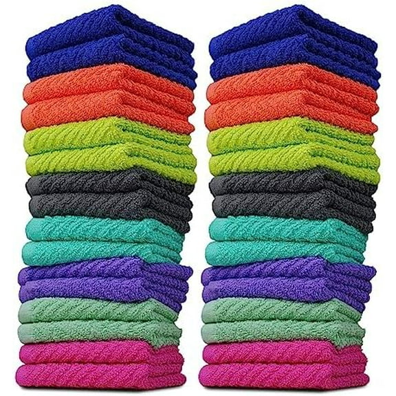 Zigzag Multicolor Wash Cloths -32 Pack -12" x 12"- Highly Absorbent Soft Washcloths for Face, Gym Towels, Hotel Spa Quality, Reusable & Multipurpose Wash Cloth Towels