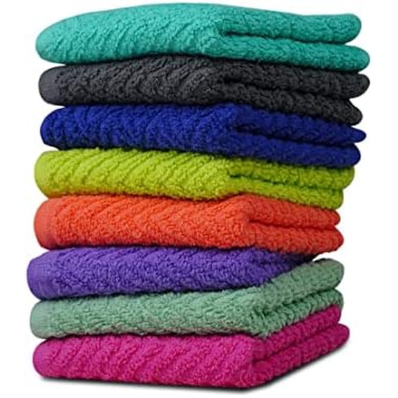 Zigzag Multicolor Wash Cloths -8 Pack -12" x 12"- Highly Absorbent Soft Washcloths for Face, Gym Towels, Hotel Spa Quality, Reusable & Multipurpose Wash Cloth Towels