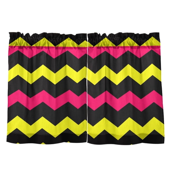 Zigzag Pattern 27"x24" Linen Look Cafe Curtain Set with Privacy and UV Protection