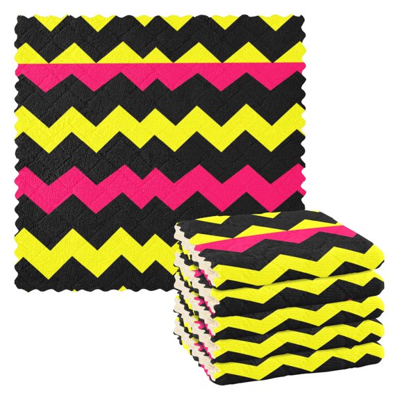 Zigzag Pattern 6 Pack Kitchen Cleaning Cloths 11'' x 11'', Super Absorbent, Soft Double Layer Plush for Dish and Surface Cleaning