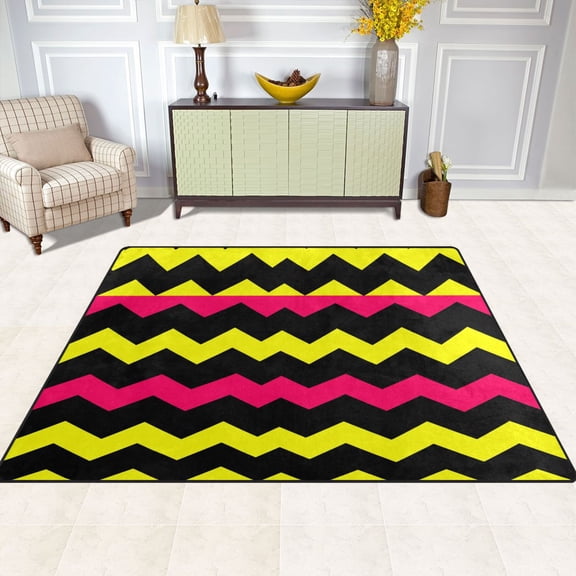 Zigzag Pattern 63''x48'' Plush Memory Foam Bath Mat, Soft, Absorbent, Non Slip, Durable