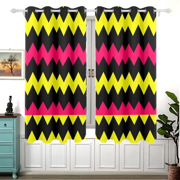 Zigzag Pattern 63x55in Window Curtain Panels 63x55in 2-Piece Heavy Duty 80% Light Blocking