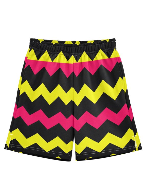 Zigzag Pattern Athletic Shorts Breathable with Comfort Fit Drawstring Casual Sweatshorts X-Small