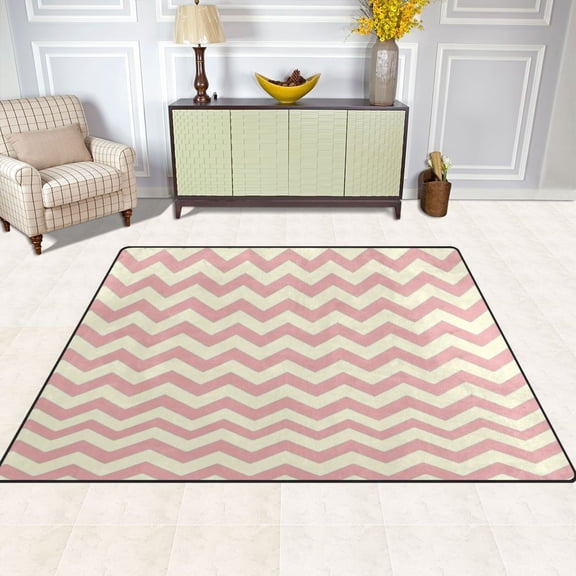 Zigzag Pattern Design 80''x58'' Extra Large Plush Memory Foam Rug, Soft, Absorbent, Non Slip