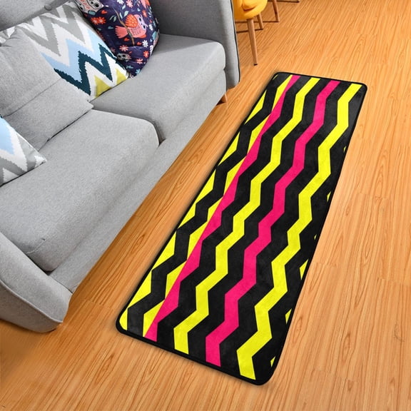 Zigzag Pattern 72x24" Runner Rug, Non-Slip Memory Foam Cushion, Anti-Crease for Hallways and Bedrooms