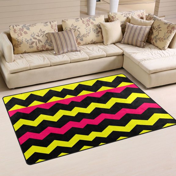 Zigzag Pattern Soft Polyester Area Rug 60''x39'', Non Slip, Memory Foam, Water Absorbent