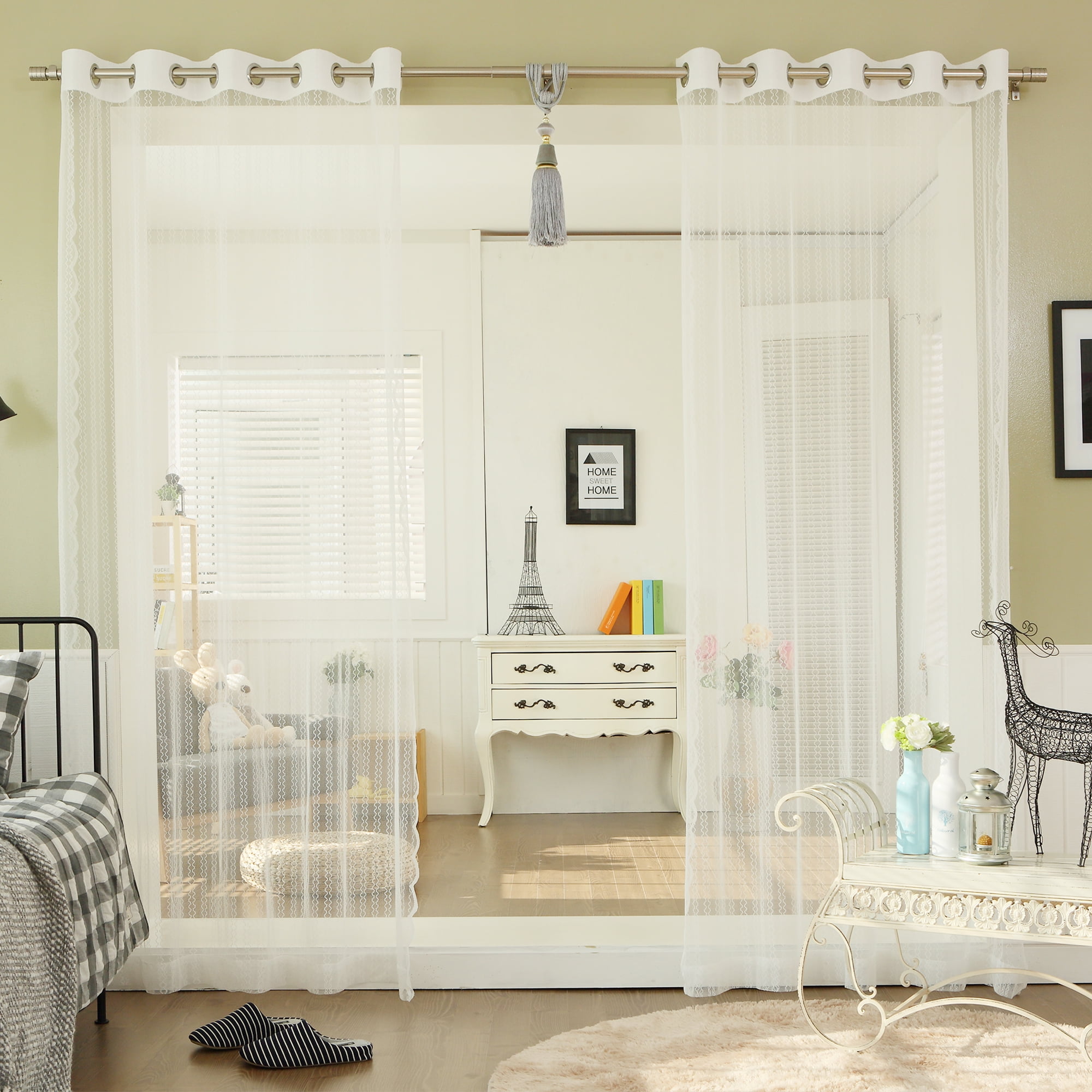 Zigzag Sheer Lace Grommet Top Curtain Pair