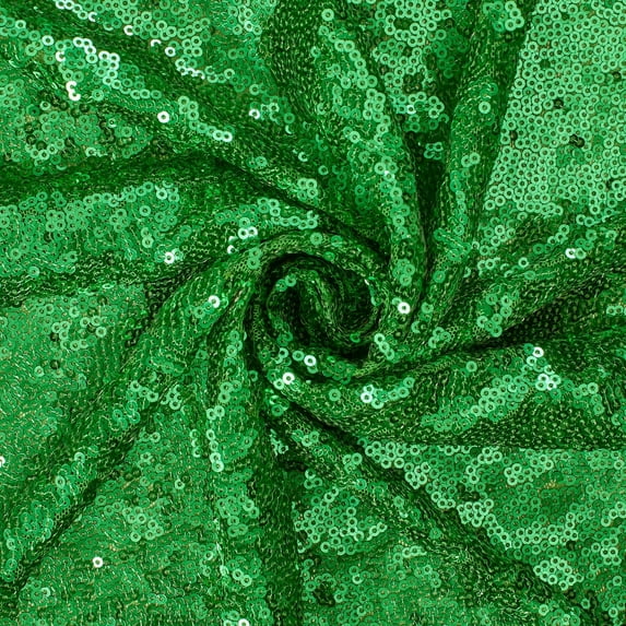 Zigzag Starlight Micro Sequins On Stretch Polyester Spandex PET (51/52 Inch) Mesh Fabric By The Yard For Sewing Apparel, Accessories, & More - Kelly Green (10 Yards)