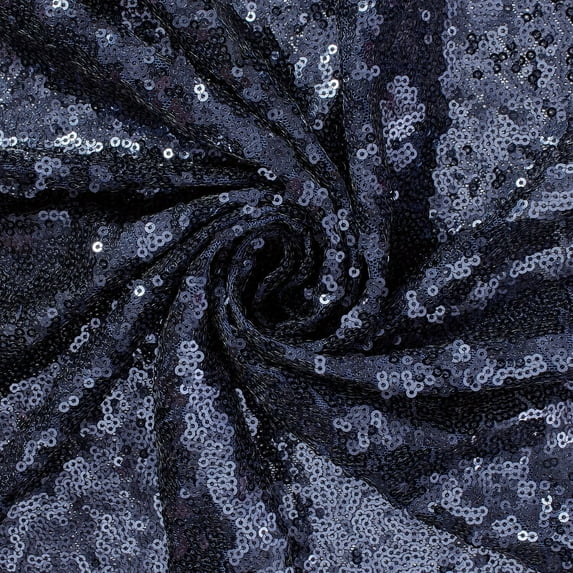 Zigzag Starlight Micro Sequins On Stretch Polyester Spandex PET (51/52 Inch) Mesh Fabric By The Yard For Sewing Apparel, Accessories, & More - Navy Blue (10 Yards)