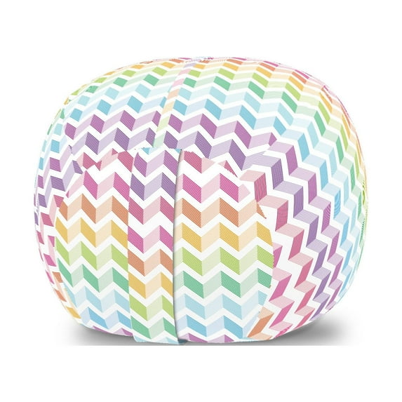 Zigzag Storage Toy Bag Chair, Op Art Illusion Style Rainbow Colors Inspired Geometric Wavy Chevron Stripes Art, Stuffed Animal Organizer Washable Bag, Small Size, Multicolor, by Ambesonne