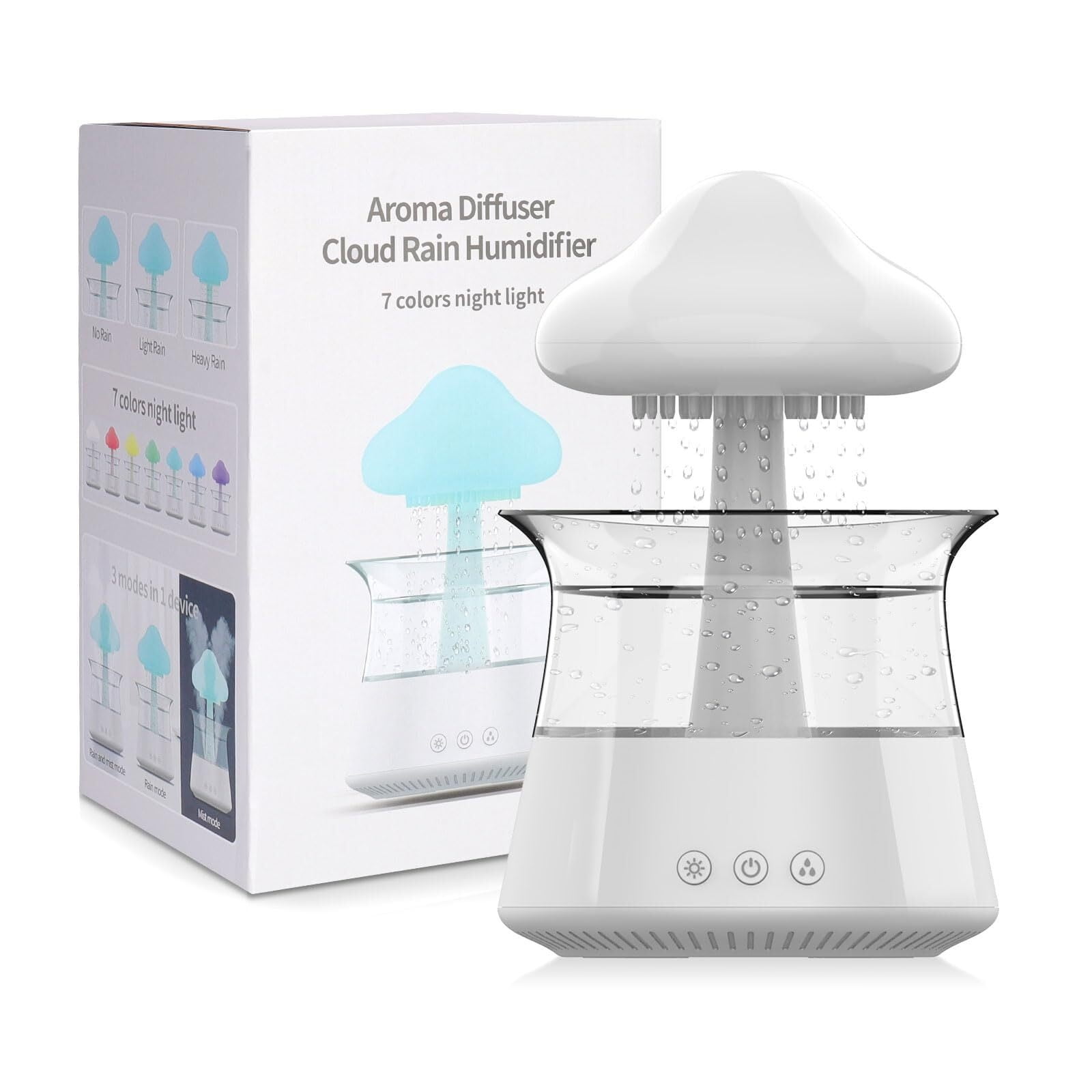 White LED Cloud Rain Humidifier with Essential Oil Diffuser