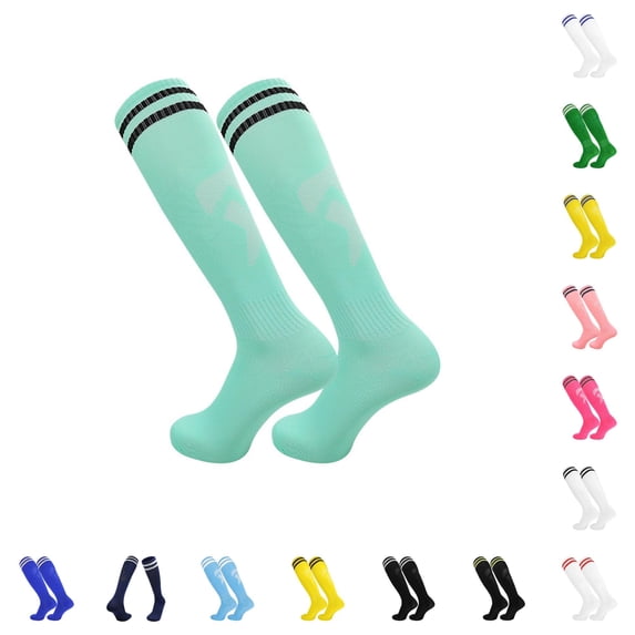 Zijinkuiwen Men's Knee High Striped Athletic Socks Breathable Stretch Sports Socks for Running Training Outdoor Games,Mint Green2,L