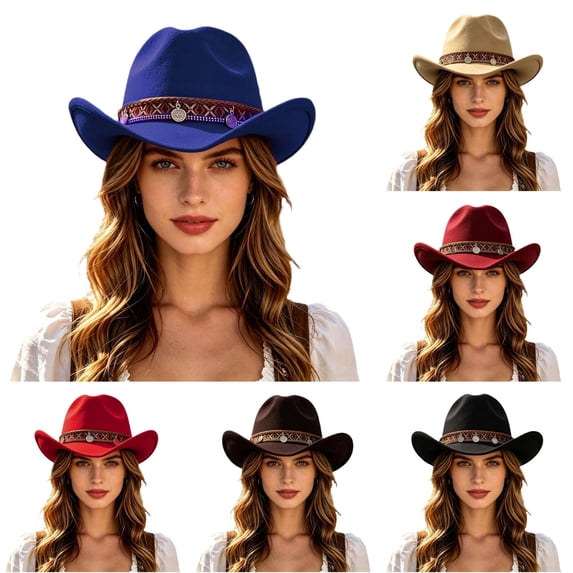 Zijinkuiwen Unisex Cowboy Hat with Woven Ethnic Band and Multi‑Medallion Coin Ornament for Western Themed Party Cosplay Country Music Festival Gathering,Blue,One Size
