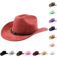 thumbnail image 1 of Zijinkuiwen Unisex Suede Cowboy Hat with Braided Leather Rope Ornament Band Wide Brim for Western Themed Party Cosplay Country Music Festival Gathering,Brick Red,One Size, 1 of 4