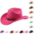 thumbnail image 1 of Zijinkuiwen Unisex Suede Cowboy Hat with Braided Leather Rope Ornament Band Wide Brim for Western Themed Party Cosplay Country Music Festival Gathering,Hot Pink,One Size, 1 of 4