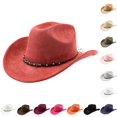 thumbnail image 1 of Zijinkuiwen Unisex Suede Cowboy Hat with Mixed Beaded Woven Band Decor Wide Brim for Western Themed Party Cosplay Country Music Festival Gathering,Brick Red,One Size, 1 of 4